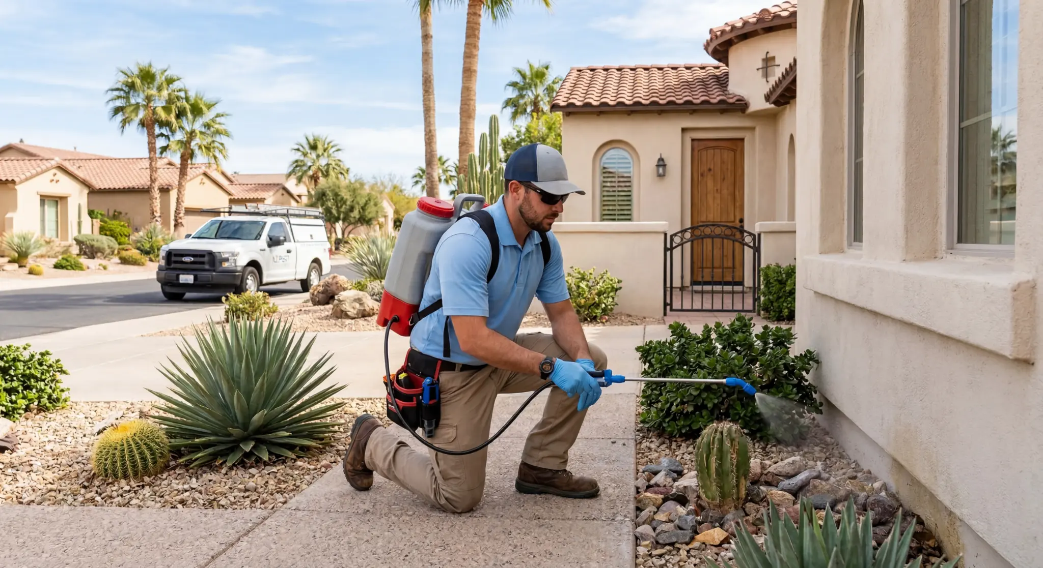 Rosen Pest Defense technician at an Arizona home